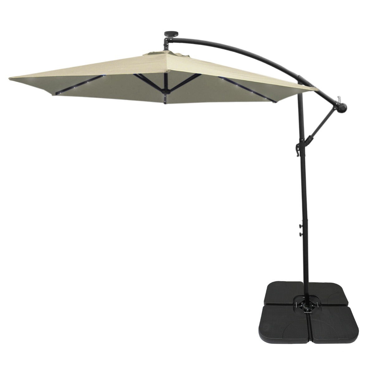 300cm LED Ampelschirm Sonnenschirm mit quadratischem Sockel - Creme