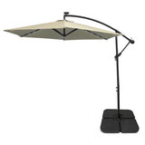 300cm LED Ampelschirm Sonnenschirm mit quadratischem Sockel - Creme
