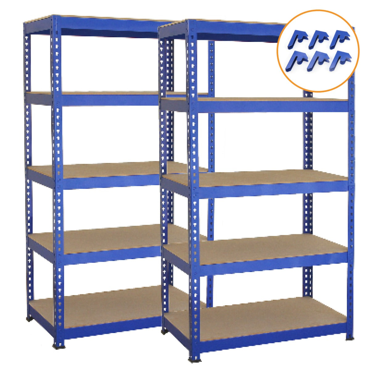 2 x T-RAX Lagerregal 75cm x 150cm x 30cm Blau mit Gratis Verbindungsstücke