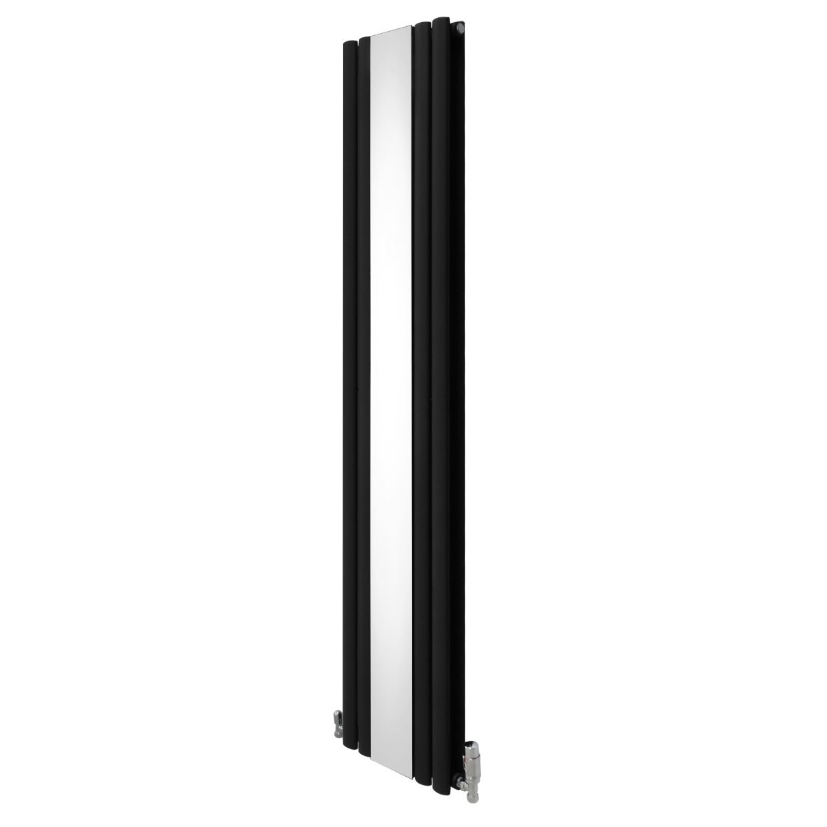 Oval Röhrenheizkörper mit Spiegel & Chrom Thermostatventile - 1800mm x 380mm – Schwarz