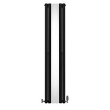 Oval Röhrenheizkörper mit Spiegel & Chrom Thermostatventile - 1800mm x 380mm – Schwarz
