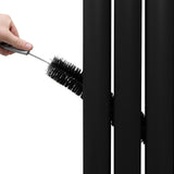 Oval Röhrenheizkörper mit Spiegel & Chrom Thermostatventile - 1800mm x 380mm – Schwarz