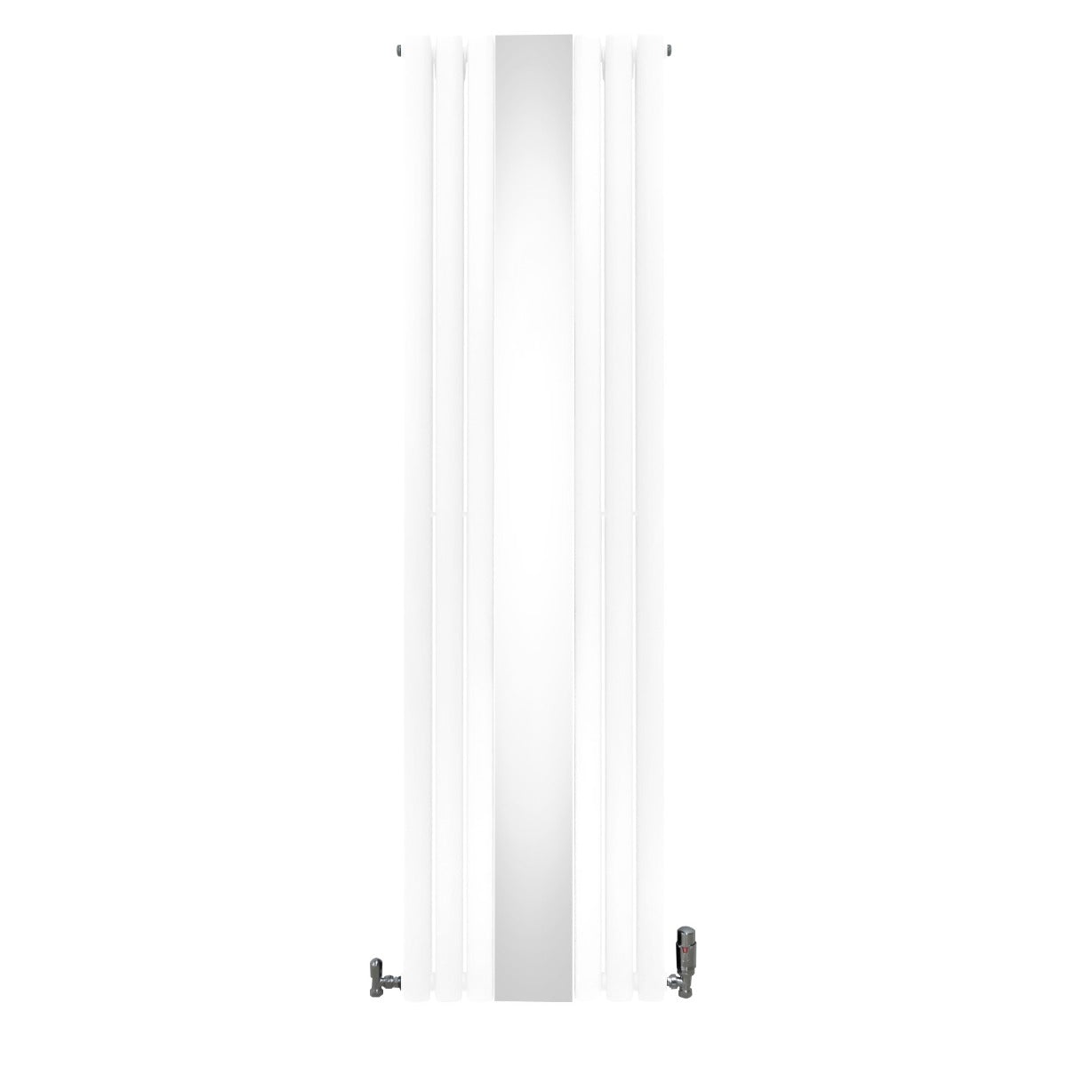Oval Röhrenheizkörper mit Spiegel & Chrom Thermostatventile - 1800mm x 500mm – Weiß