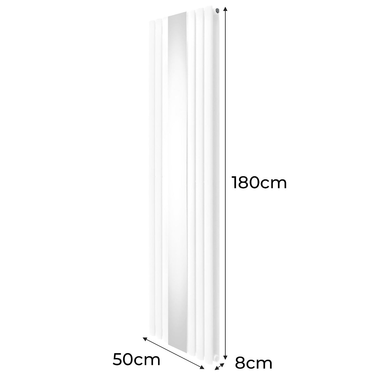 Oval Röhrenheizkörper mit Spiegel & Chrom Thermostatventile - 1800mm x 500mm – Weiß