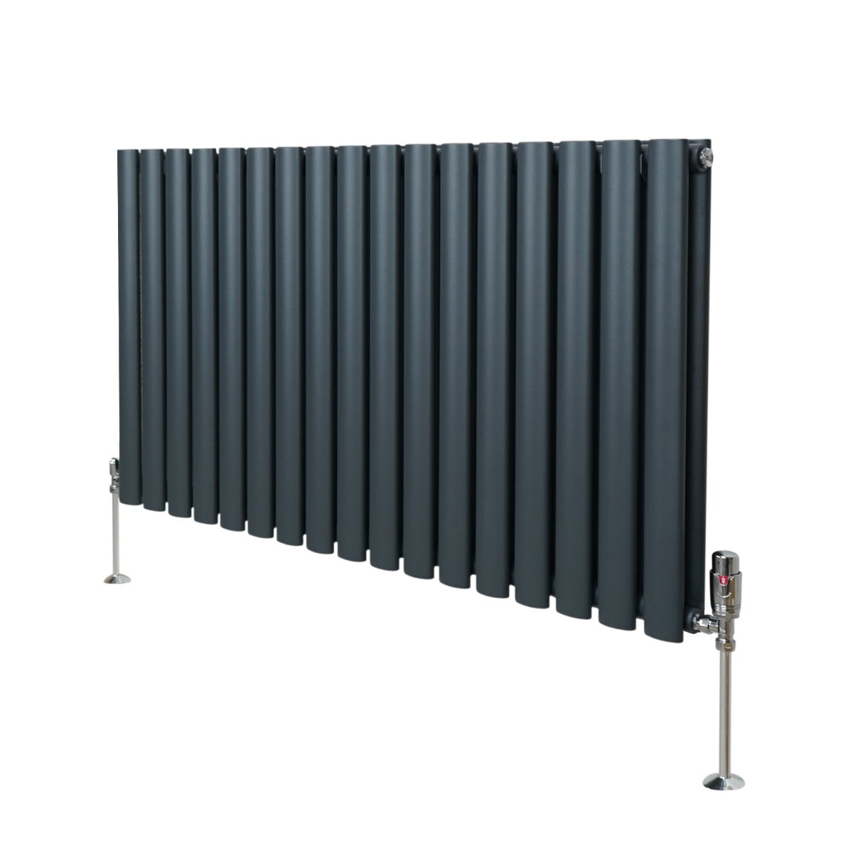 Oval Röhrenheizkörper & Chrom Thermostatventile – 600mm x 1020mm - Anthrazitgrau