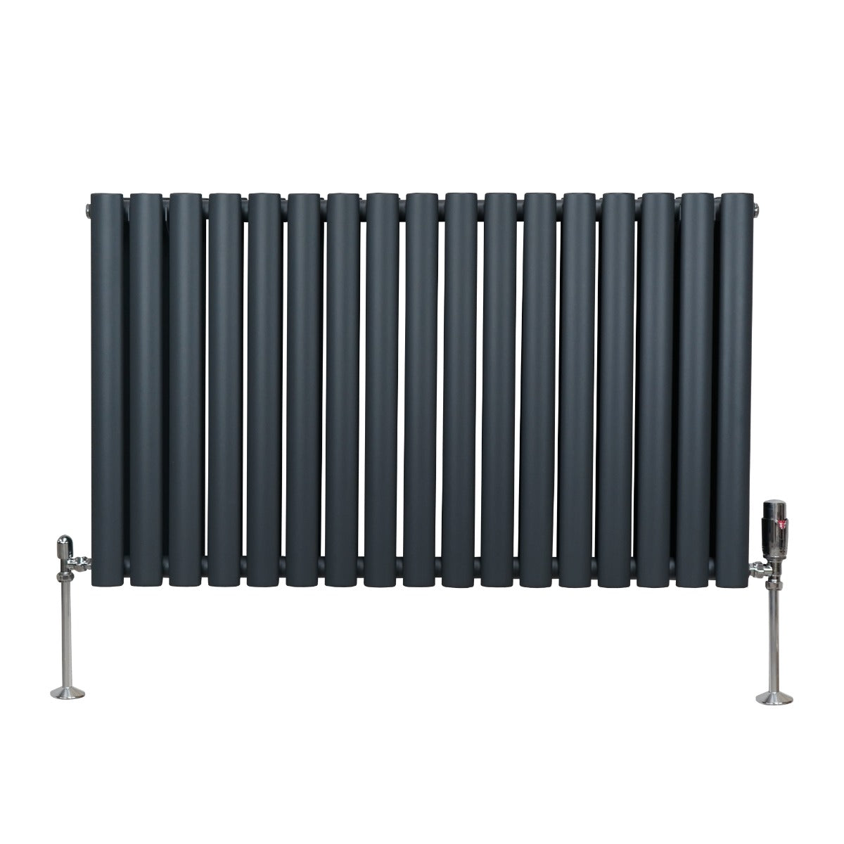 Oval Röhrenheizkörper & Chrom Thermostatventile – 600mm x 1020mm - Anthrazitgrau