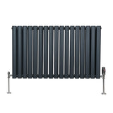 Oval Röhrenheizkörper & Chrom Thermostatventile – 600mm x 1020mm - Anthrazitgrau
