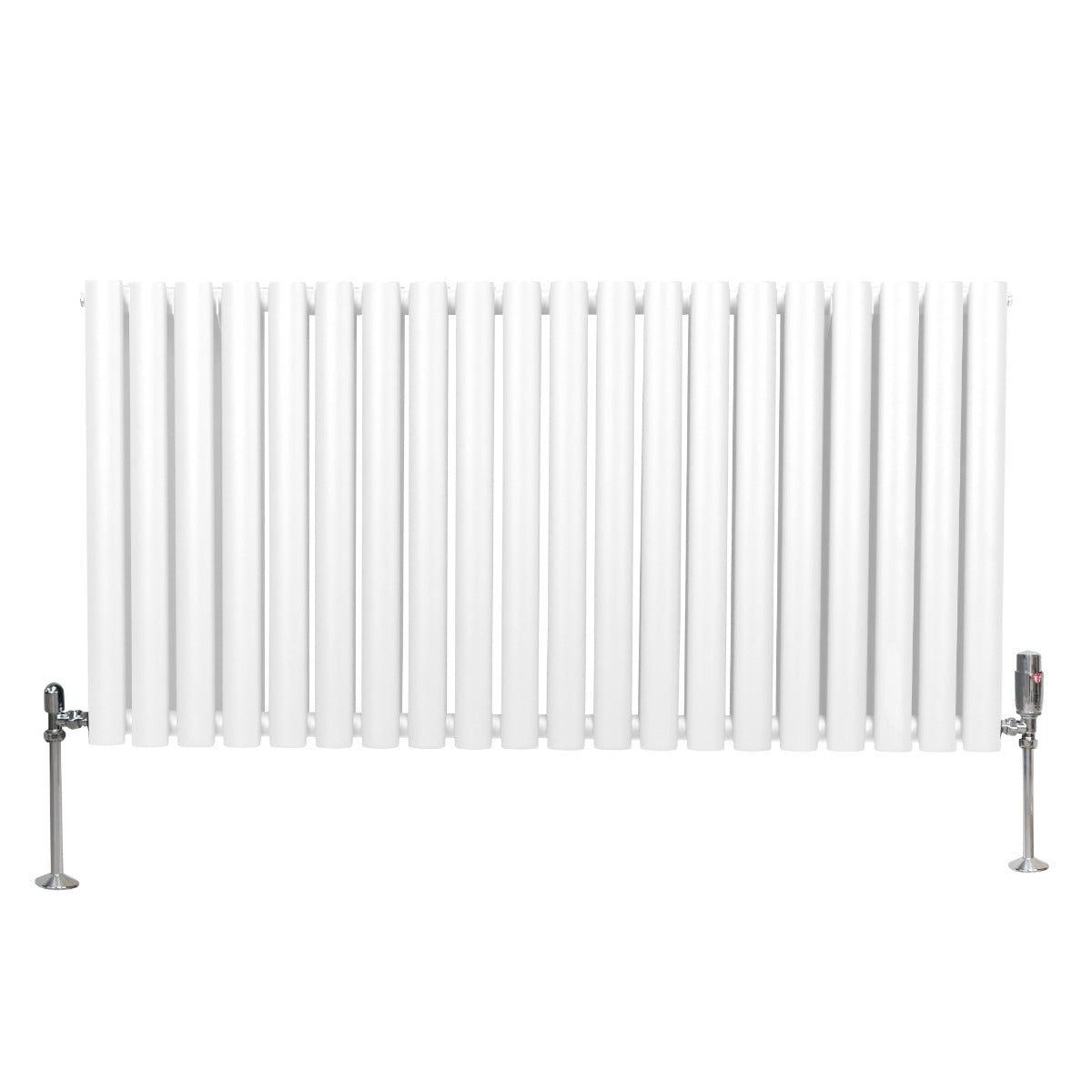 Oval Röhrenheizkörper & Chrom Thermostatventile – 600mm x 1200mm - Weiß
