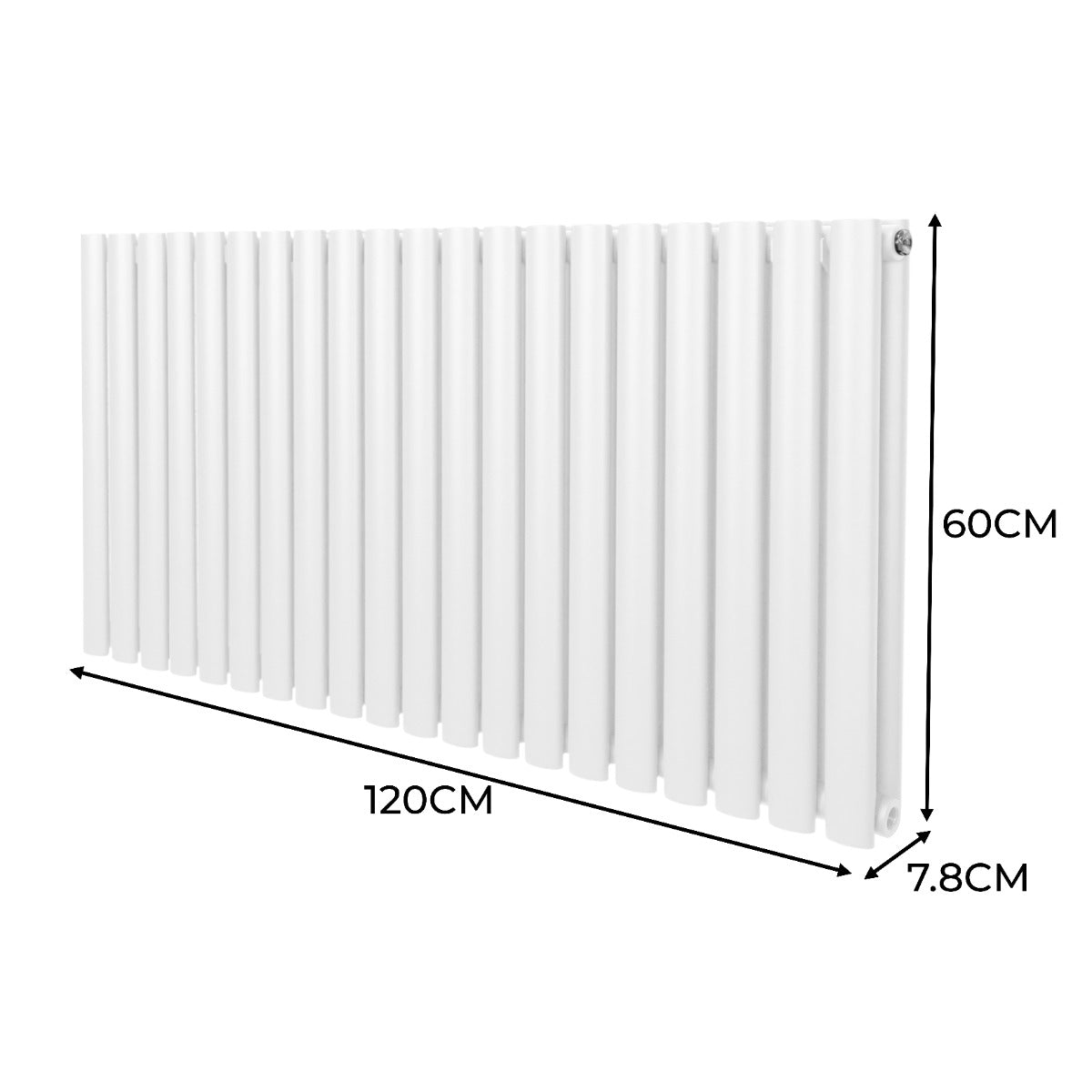 Oval Röhrenheizkörper & Chrom Thermostatventile – 600mm x 1200mm - Weiß