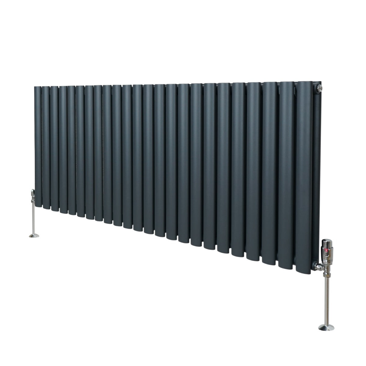 Oval Röhrenheizkörper & Chrom Thermostatventile – 600mm x 1440mm - Anthrazitgrau