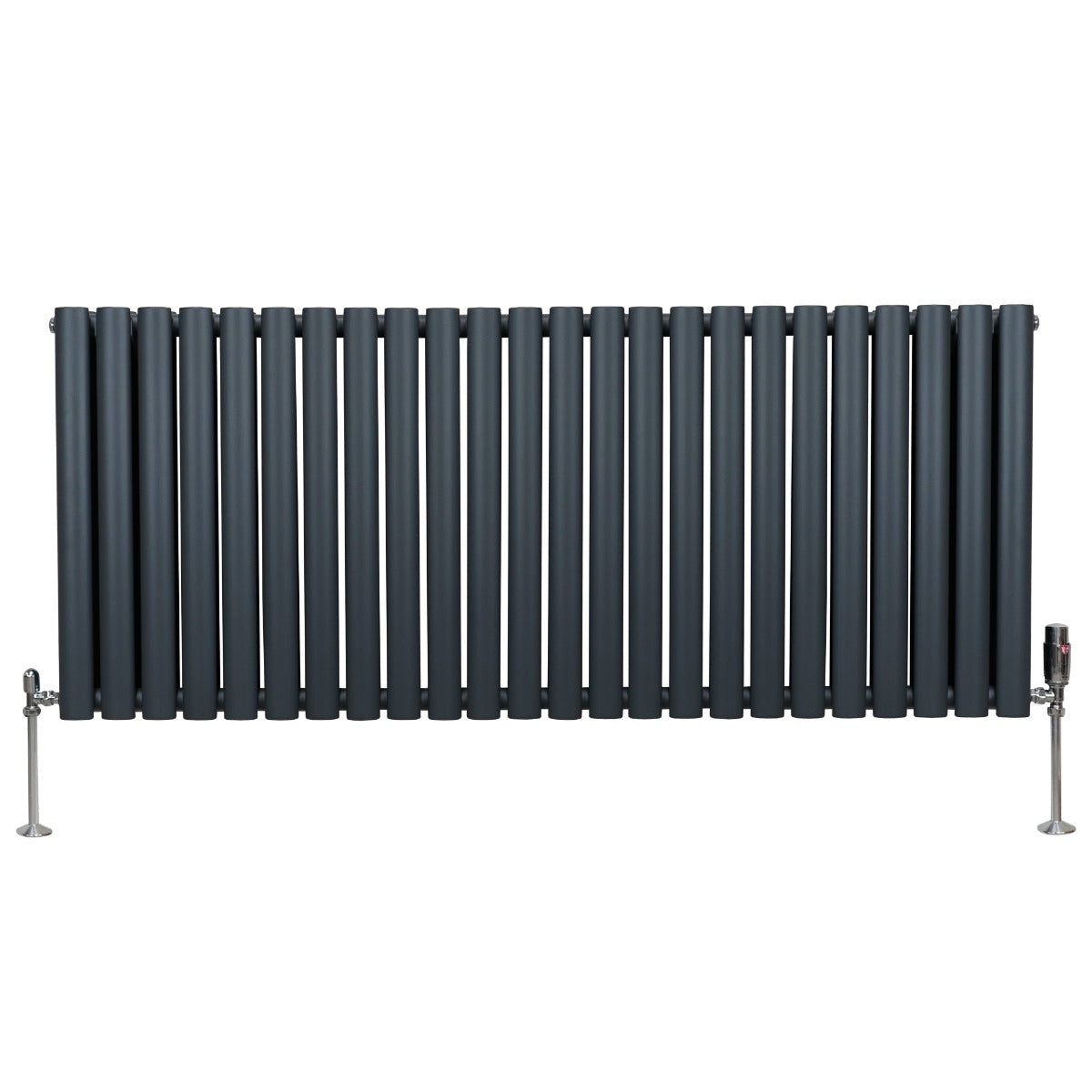 Oval Röhrenheizkörper & Chrom Thermostatventile – 600mm x 1440mm - Anthrazitgrau