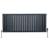 Oval Röhrenheizkörper & Chrom Thermostatventile – 600mm x 1440mm - Anthrazitgrau