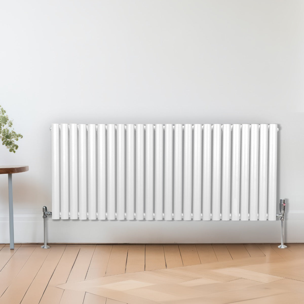 Oval Röhrenheizkörper & Chrom Thermostatventile – 600mm x 1440mm - Weiß