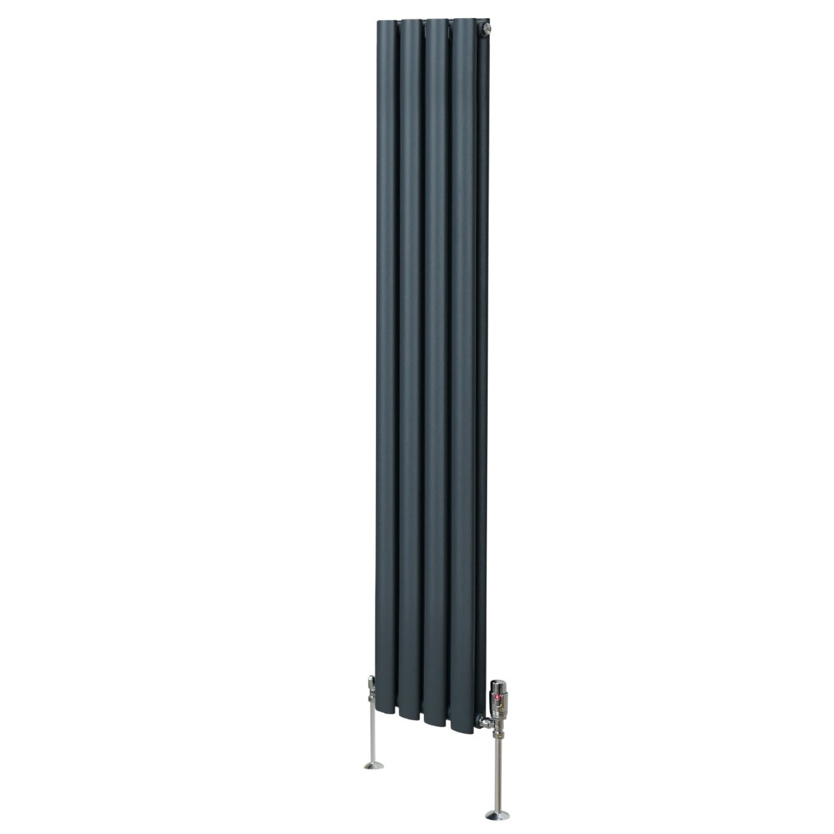 Oval Röhrenheizkörper & Chrom Thermostatventile – 1600mm x 240mm - Anthrazitgrau