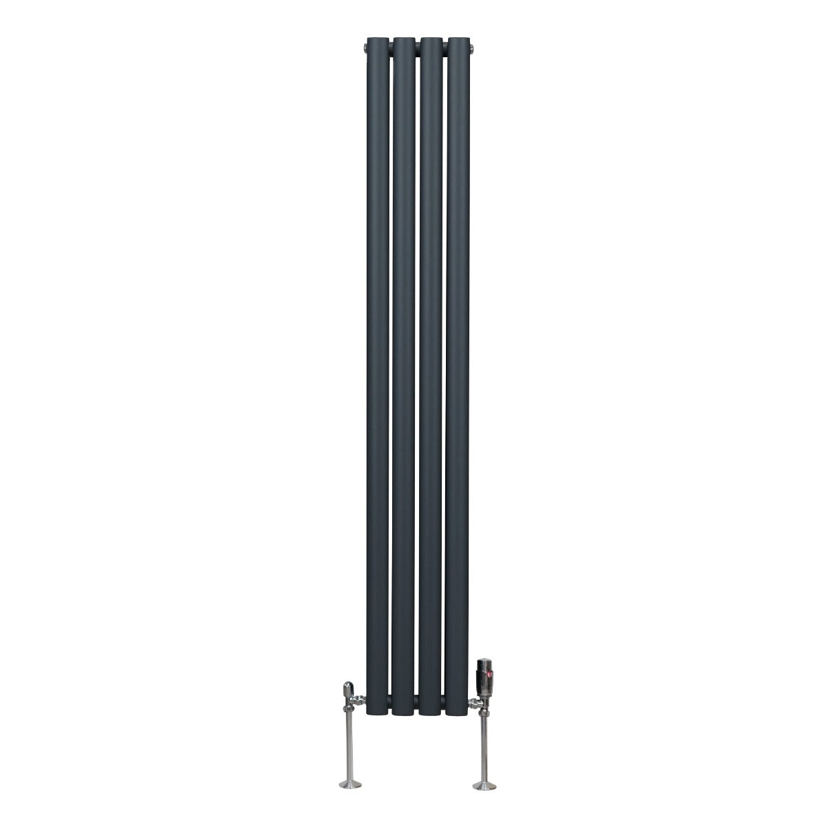 Oval Röhrenheizkörper & Chrom Thermostatventile – 1600mm x 240mm - Anthrazitgrau