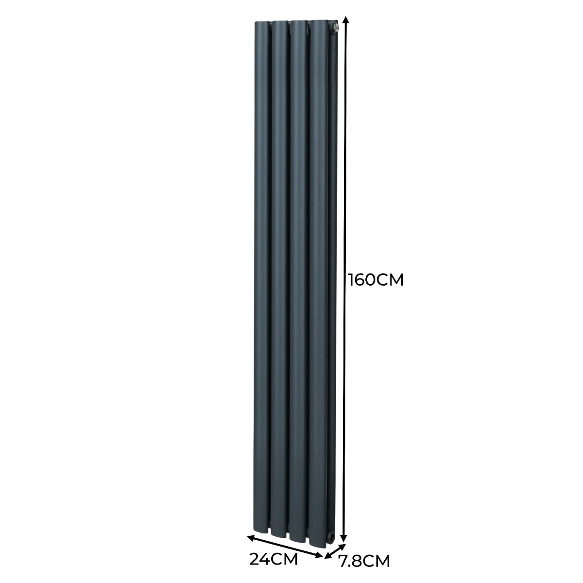 Oval Röhrenheizkörper & Chrom Thermostatventile – 1600mm x 240mm - Anthrazitgrau