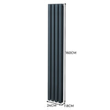 Oval Röhrenheizkörper & Chrom Thermostatventile – 1600mm x 240mm - Anthrazitgrau