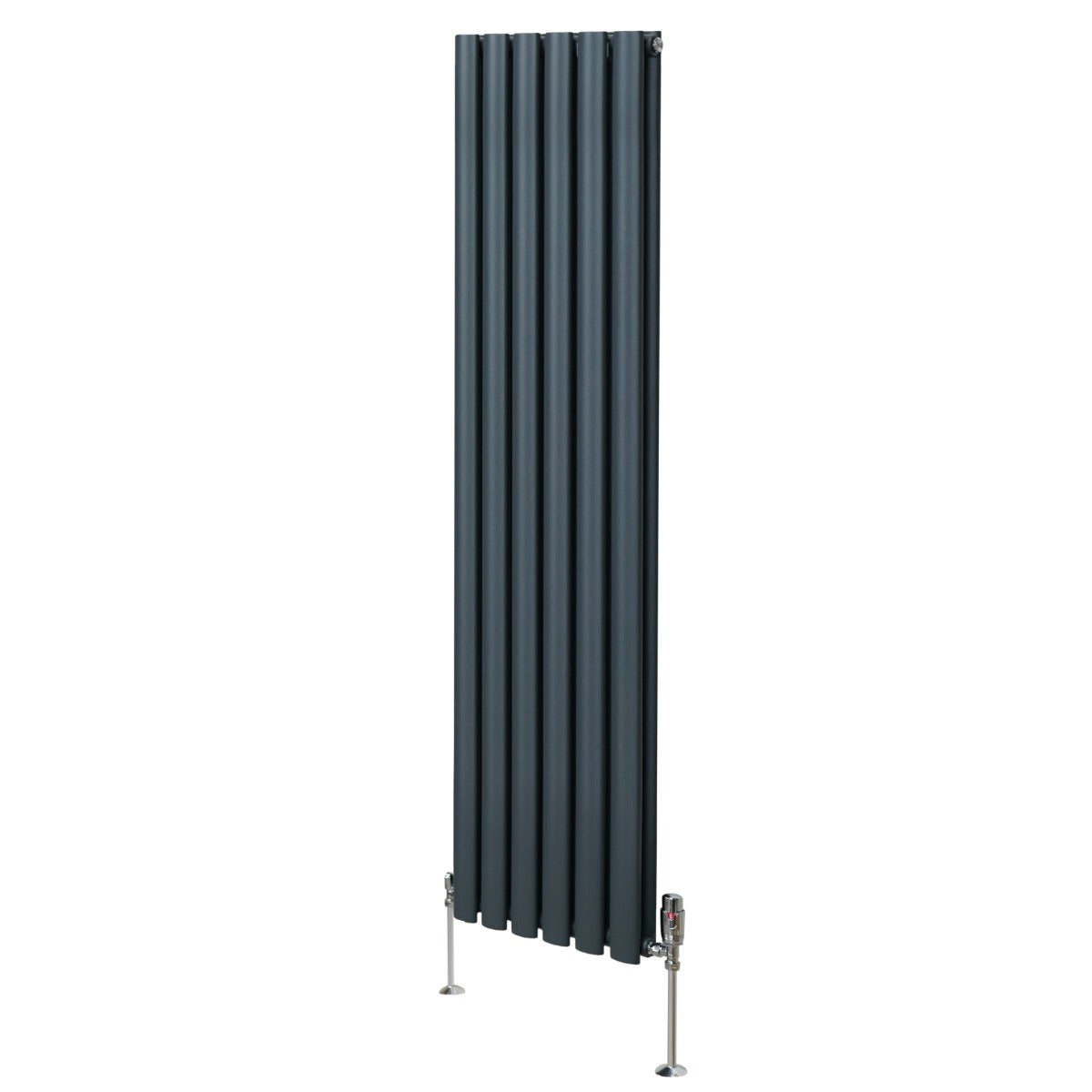Oval Röhrenheizkörper & Chrom Thermostatventile – 1600mm x 360mm - Anthrazitgrau