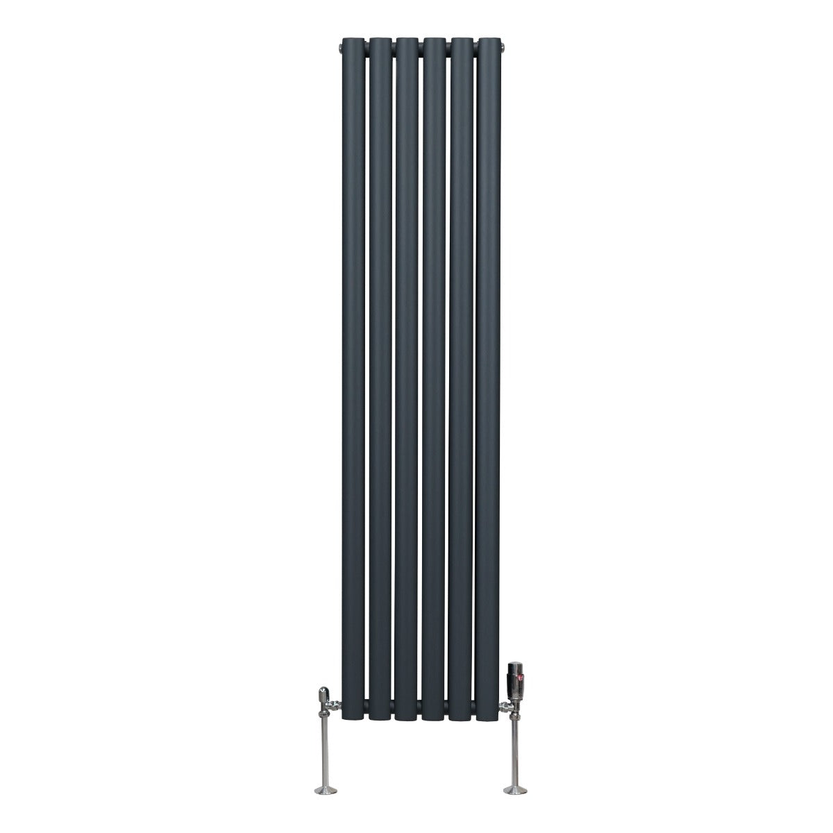 Oval Röhrenheizkörper & Chrom Thermostatventile – 1600mm x 360mm - Anthrazitgrau