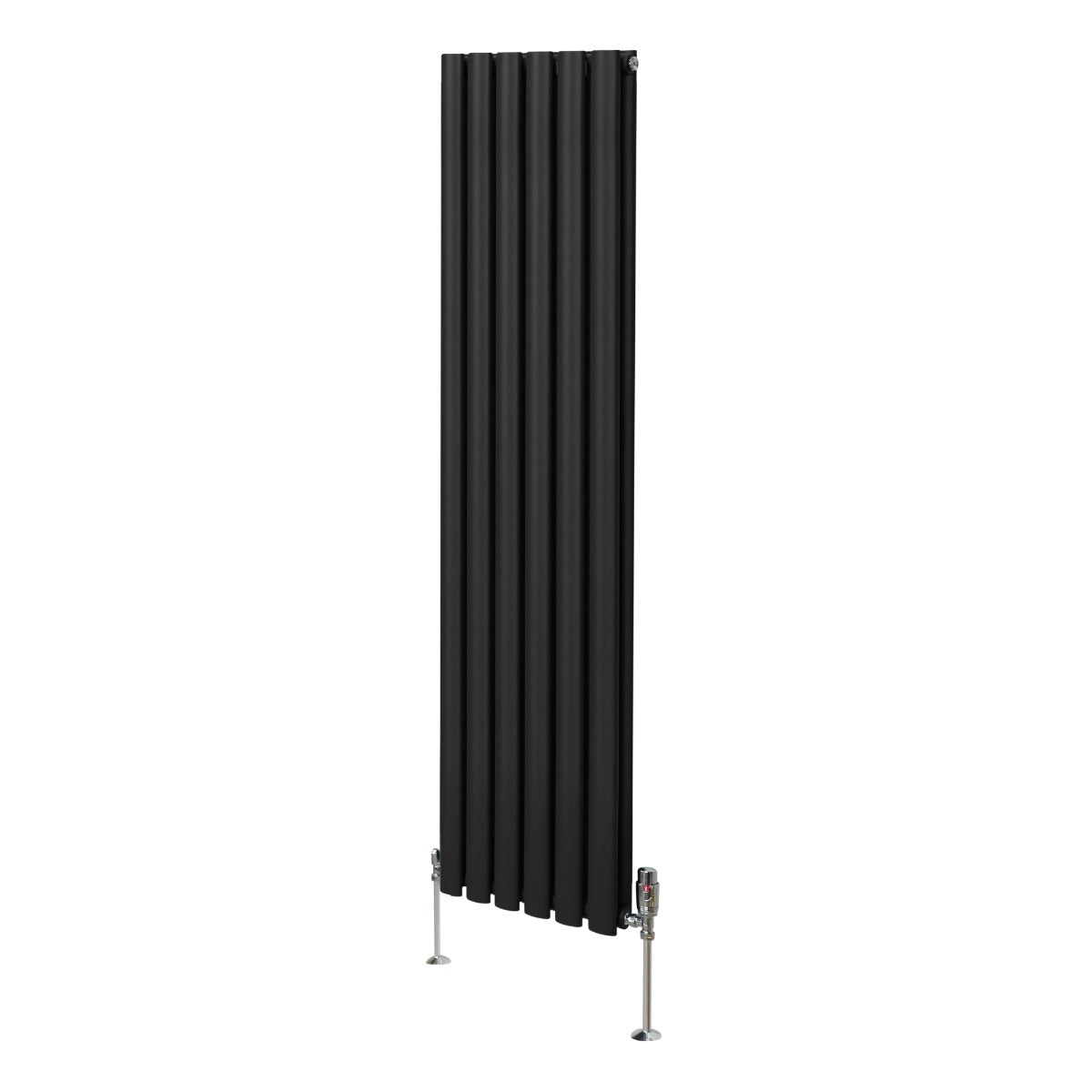 Oval Röhrenheizkörper & Chrom Thermostatventile – 1600mm x 360mm - Schwarz