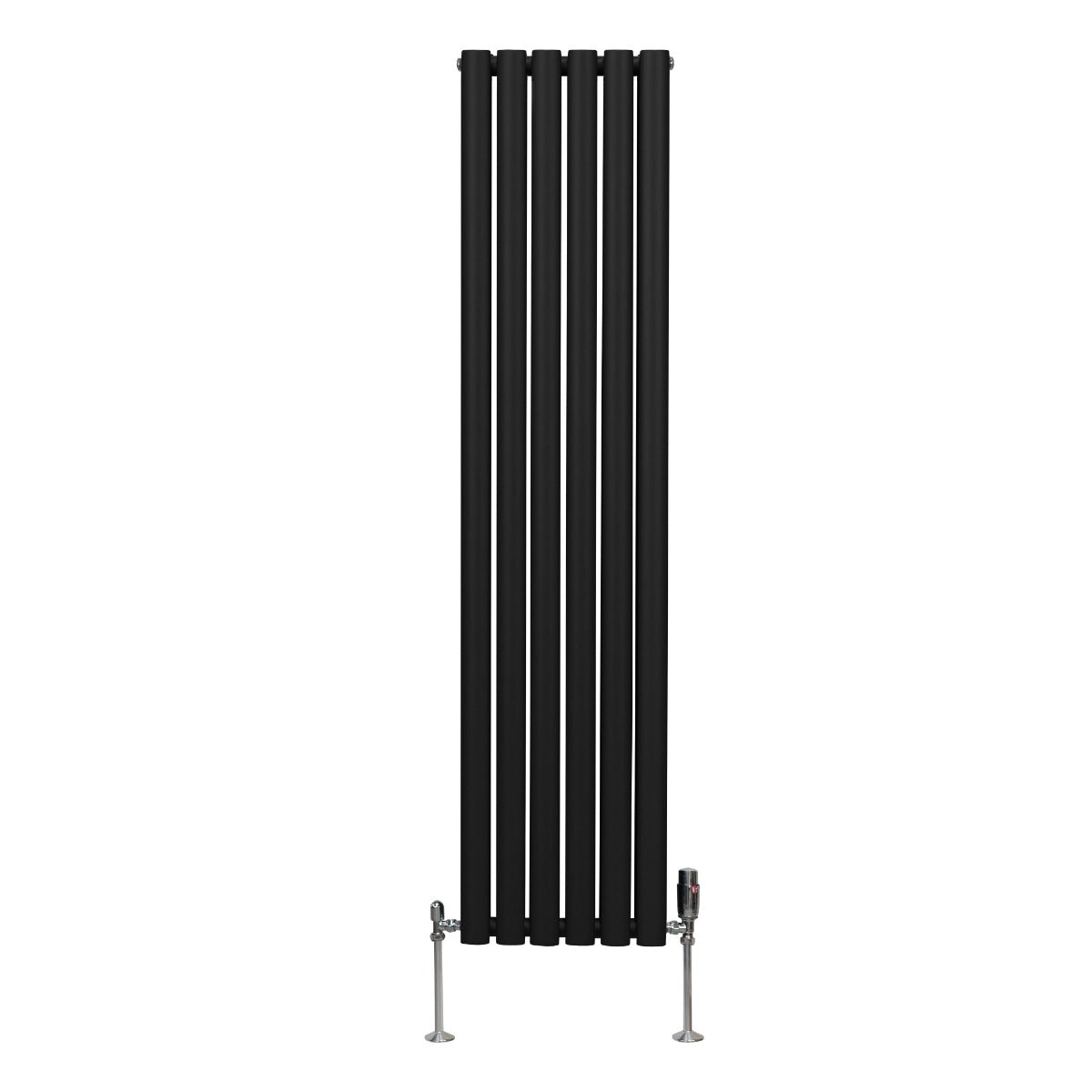 Oval Röhrenheizkörper & Chrom Thermostatventile – 1600mm x 360mm - Schwarz