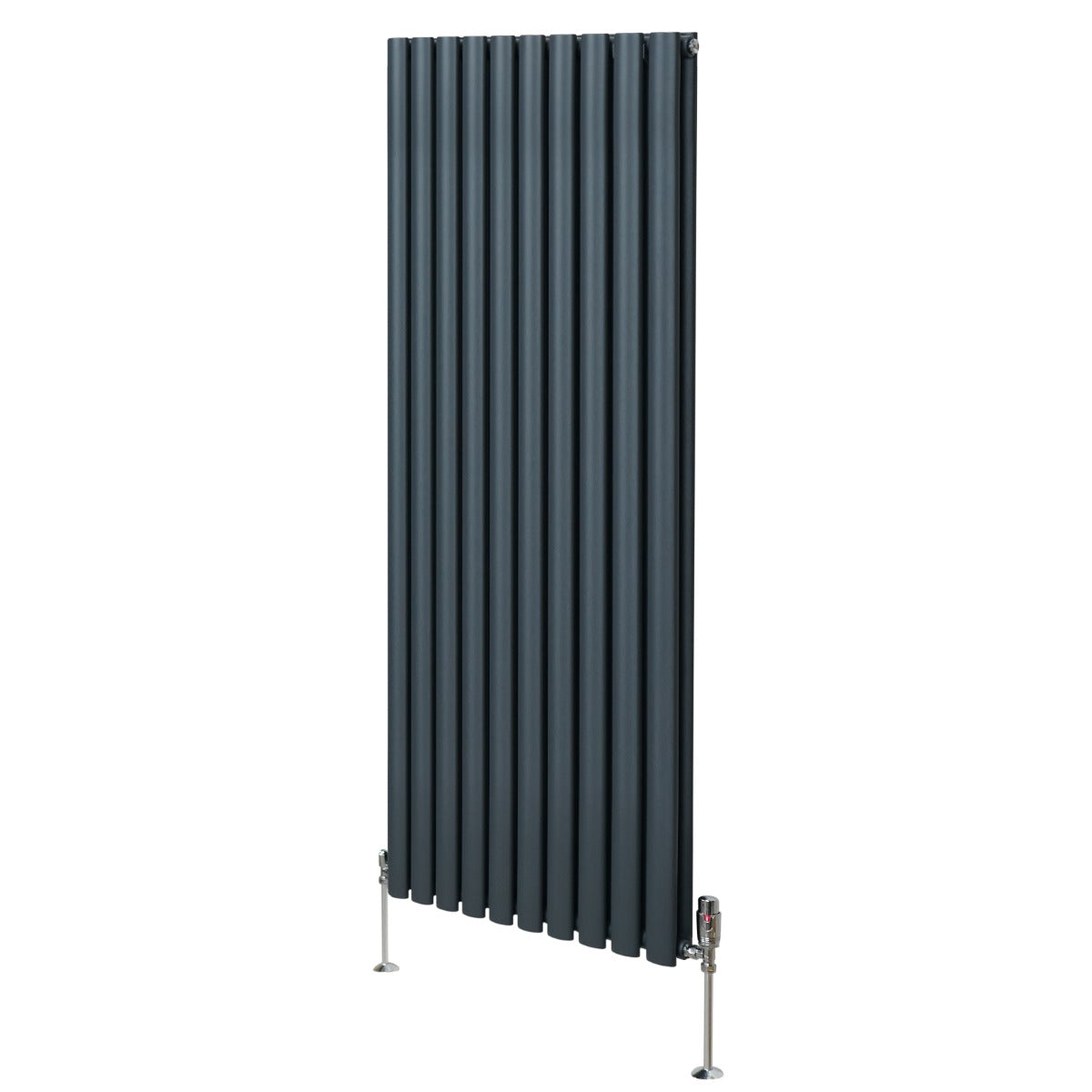 Oval Röhrenheizkörper & Chrom Thermostatventile – 1600mm x 600mm - Anthrazitgrau
