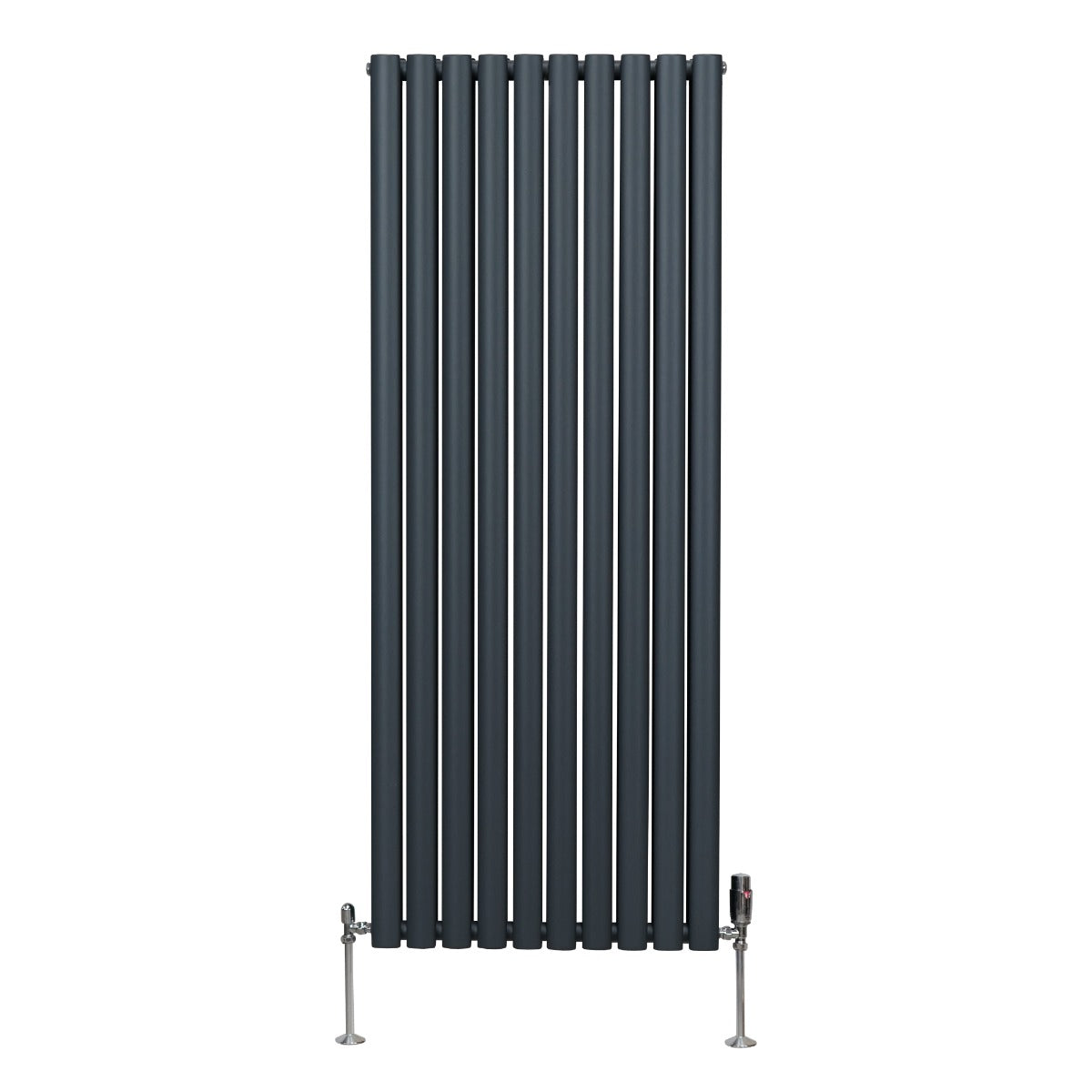 Oval Röhrenheizkörper & Chrom Thermostatventile – 1600mm x 600mm - Anthrazitgrau