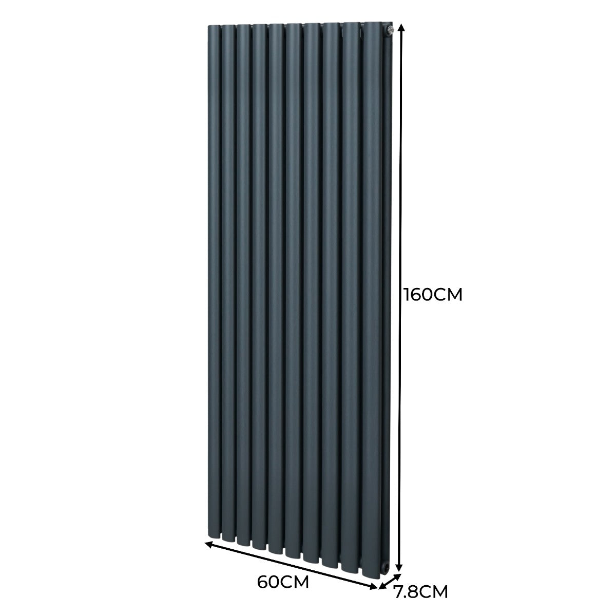 Oval Röhrenheizkörper & Chrom Thermostatventile – 1600mm x 600mm - Anthrazitgrau