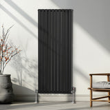 Oval Röhrenheizkörper & Chrom Thermostatventile – 1600mm x 600mm - Schwarz