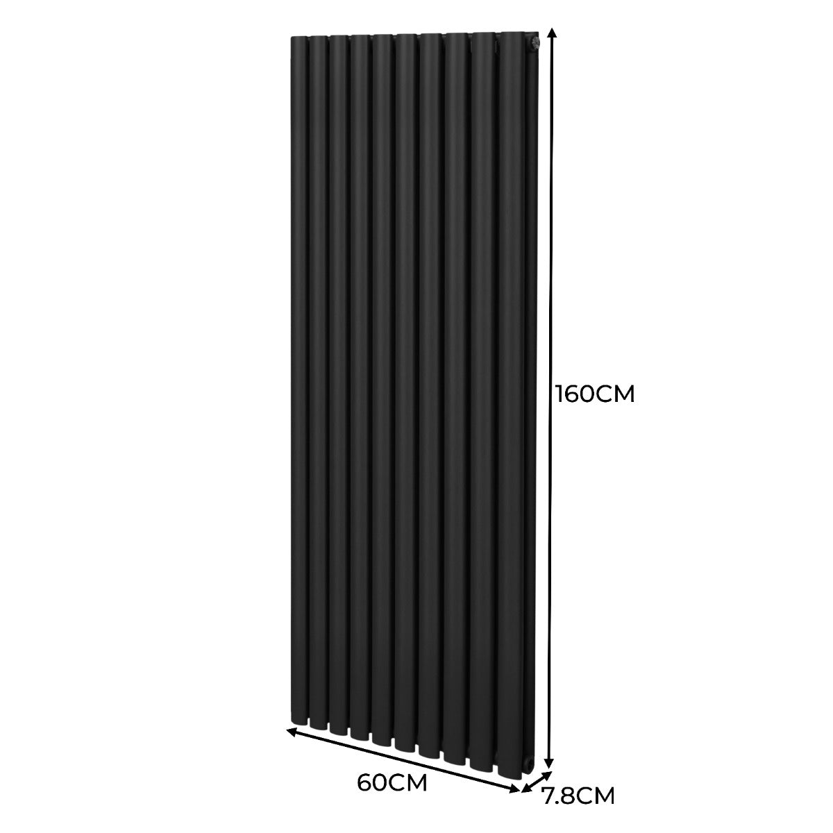 Oval Röhrenheizkörper & Chrom Thermostatventile – 1600mm x 600mm - Schwarz