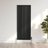 Oval Röhrenheizkörper & Chrom Thermostatventile – 1600mm x 600mm - Schwarz