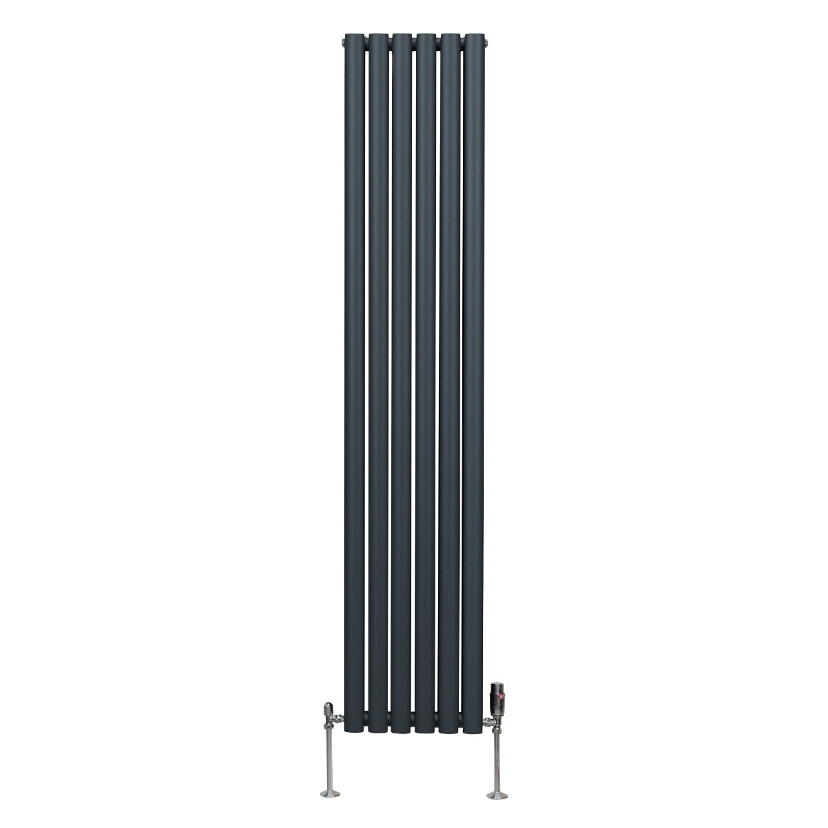 Oval Röhrenheizkörper & Chrom Thermostatventile – 1800mm x 360mm - Anthrazitgrau