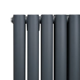 Oval Röhrenheizkörper & Chrom Thermostatventile – 1800mm x 360mm - Anthrazitgrau
