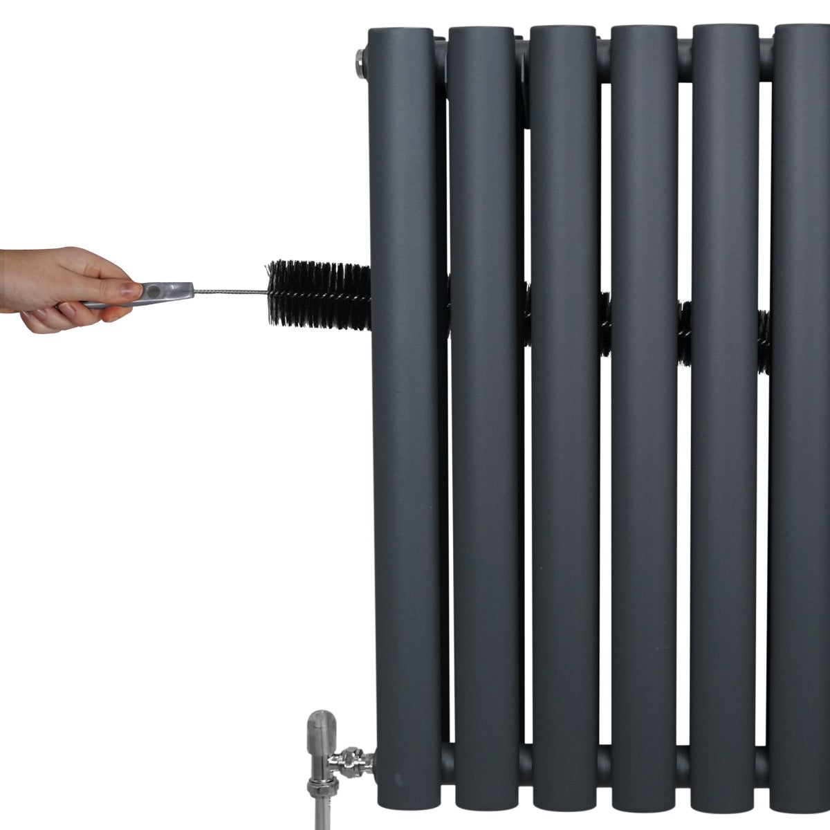 Oval Röhrenheizkörper & Chrom Thermostatventile – 1800mm x 360mm - Anthrazitgrau