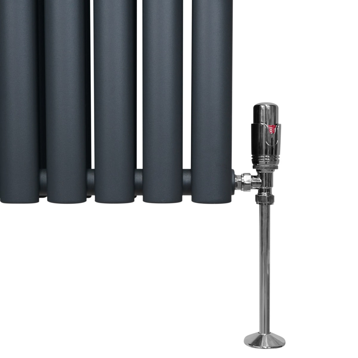 Oval Röhrenheizkörper & Chrom Thermostatventile – 1800mm x 360mm - Anthrazitgrau