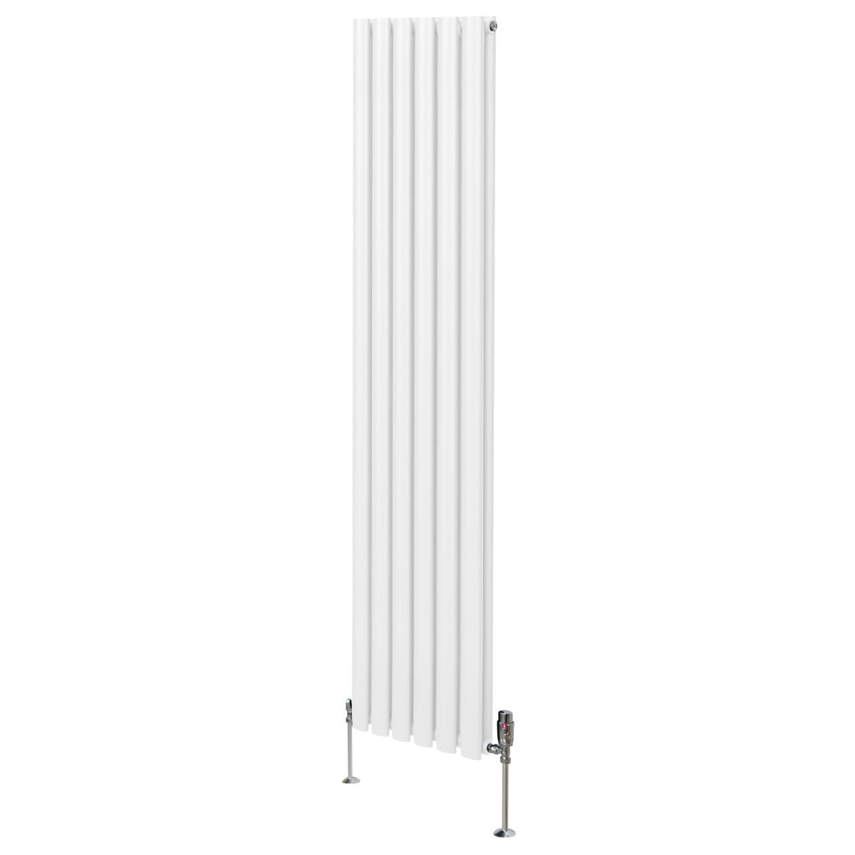 Oval Röhrenheizkörper & Chrom Thermostatventile – 1800mm x 360mm - Weiß