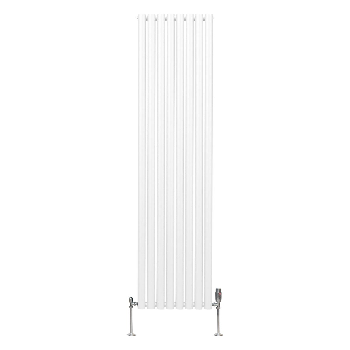 Oval Röhrenheizkörper & Chrom Thermostatventile – 1800mm x 480mm - Weiß