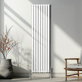 Oval Röhrenheizkörper & Chrom Thermostatventile – 1800mm x 480mm - Weiß