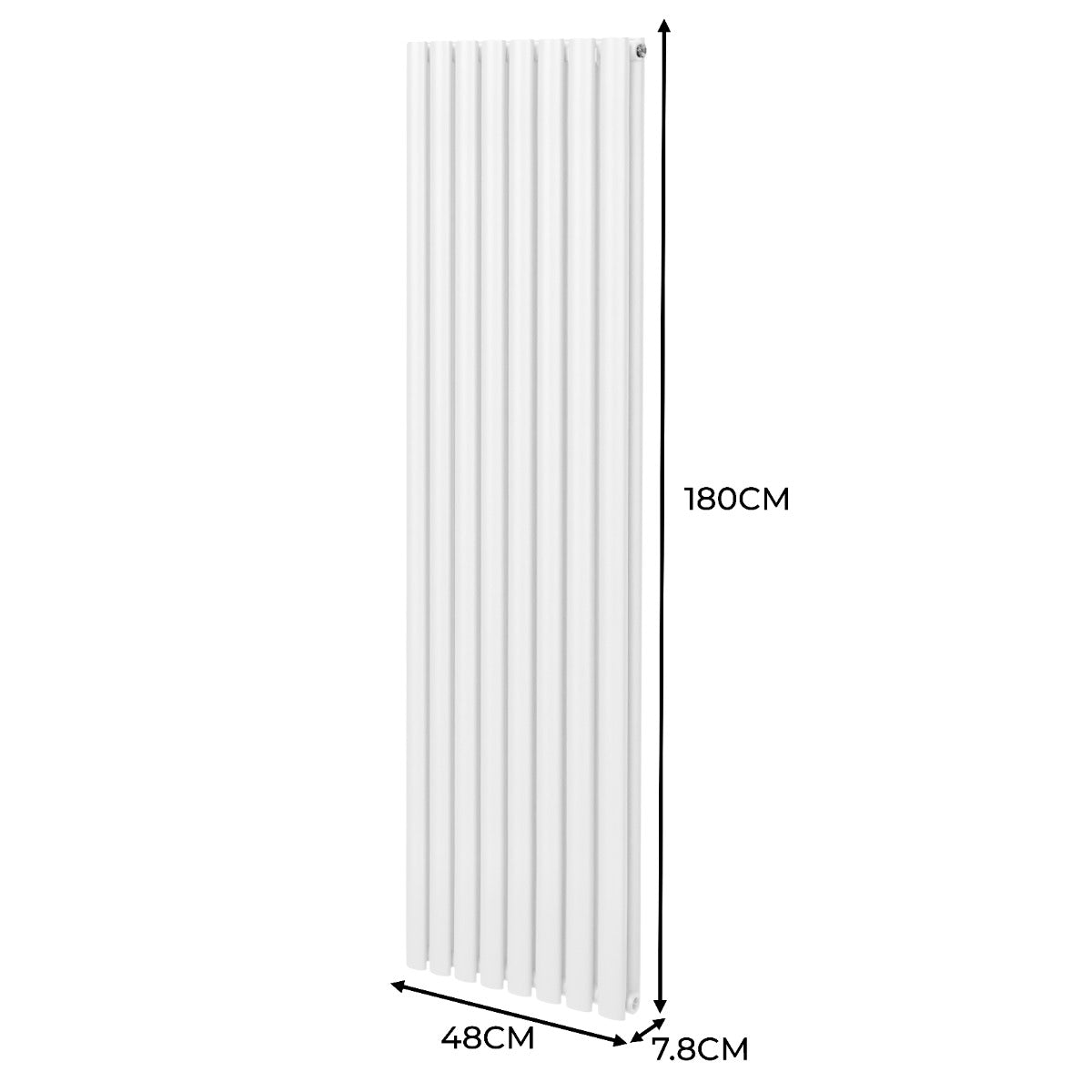 Oval Röhrenheizkörper & Chrom Thermostatventile – 1800mm x 480mm - Weiß