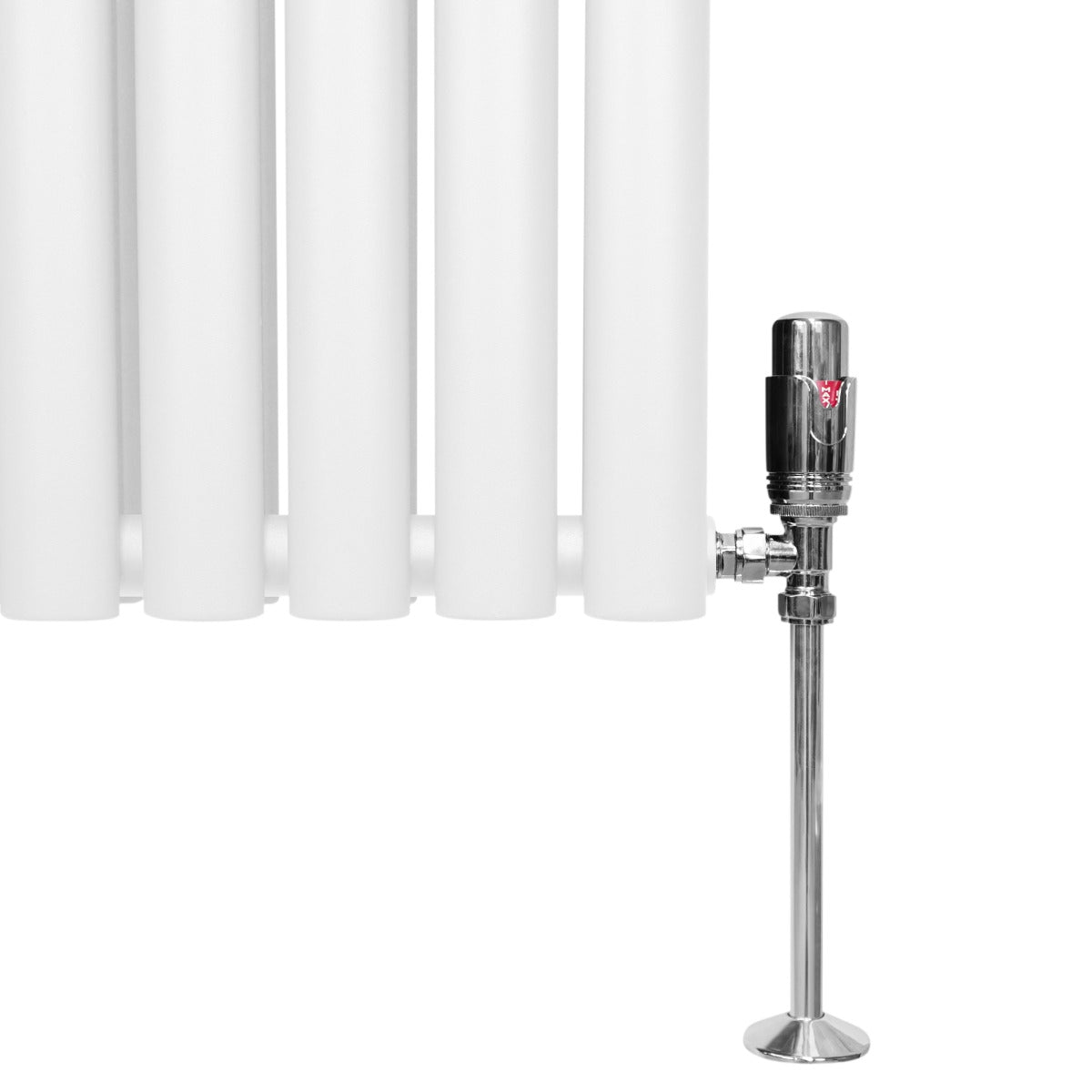 Oval Röhrenheizkörper & Chrom Thermostatventile – 1800mm x 480mm - Weiß