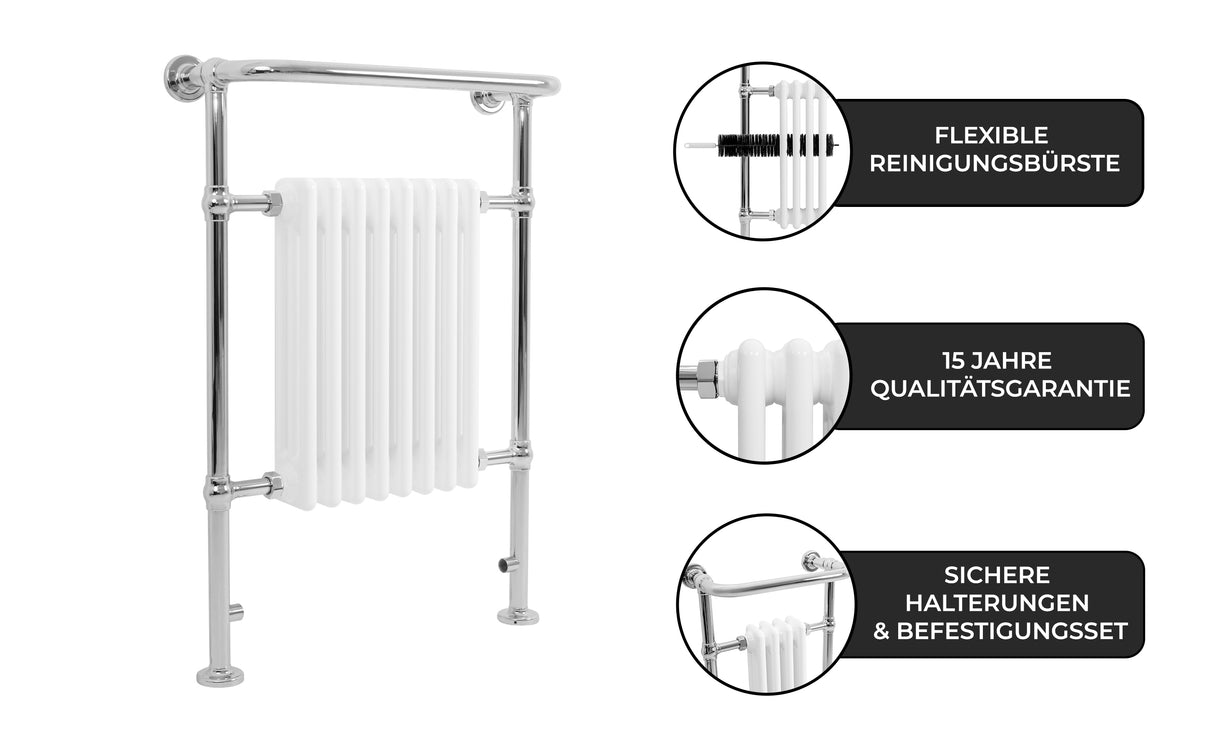 Klassicher Beheizter Handtuchheizkörper – 950 mm x 660 mm – Weiß
