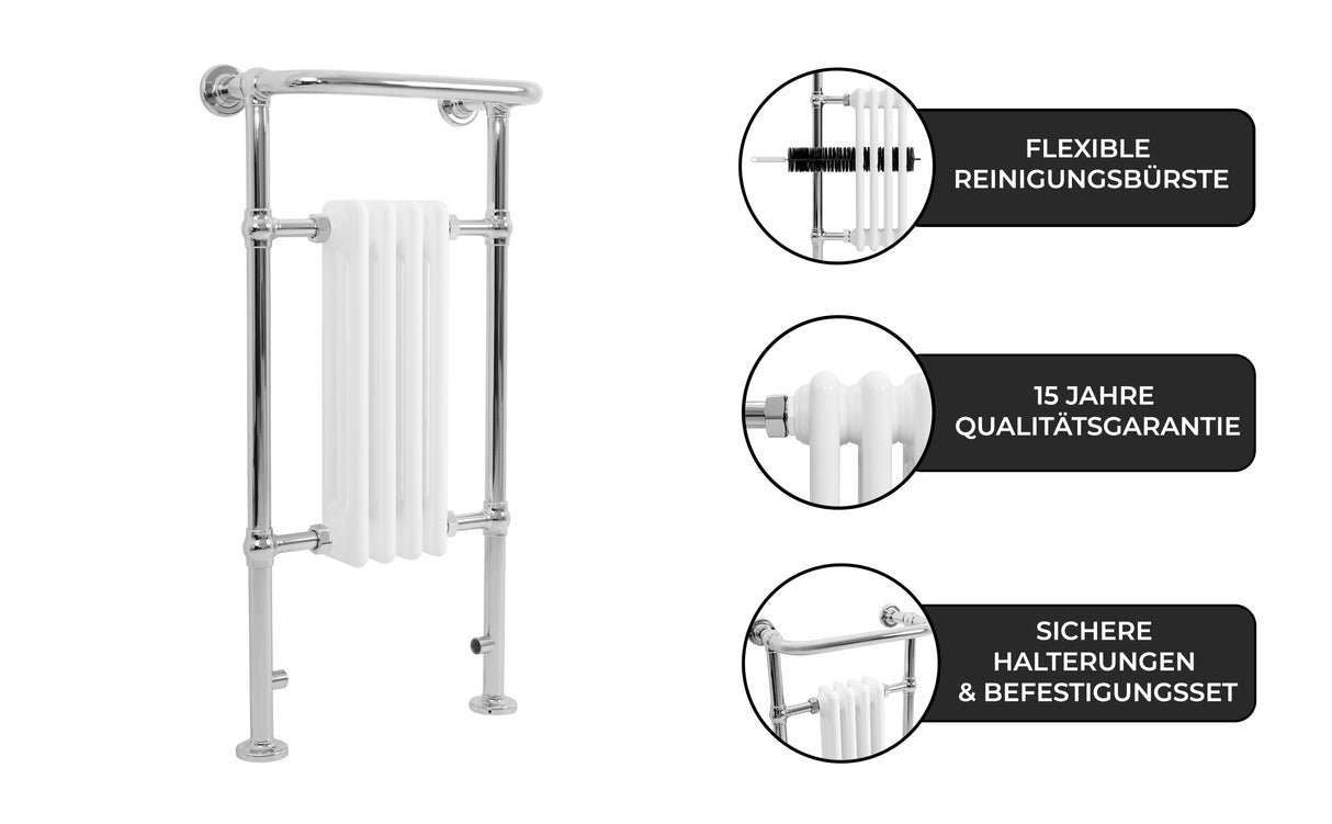 Klassicher Beheizter Handtuchheizkörper – 950 mm x 480 mm – Weiß