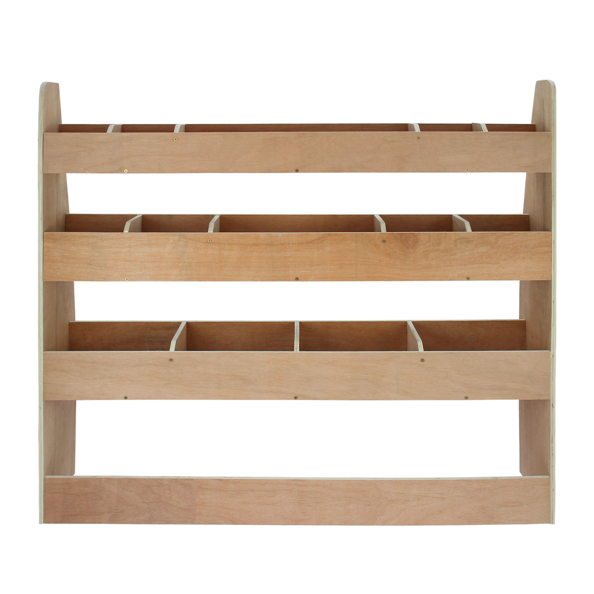 Schlichtes, helles Holzregal mit drei offenen Fächern, ideal für die Aufbewahrung im VW Caddy, bietet praktischen Stauraum und ansprechendes Design