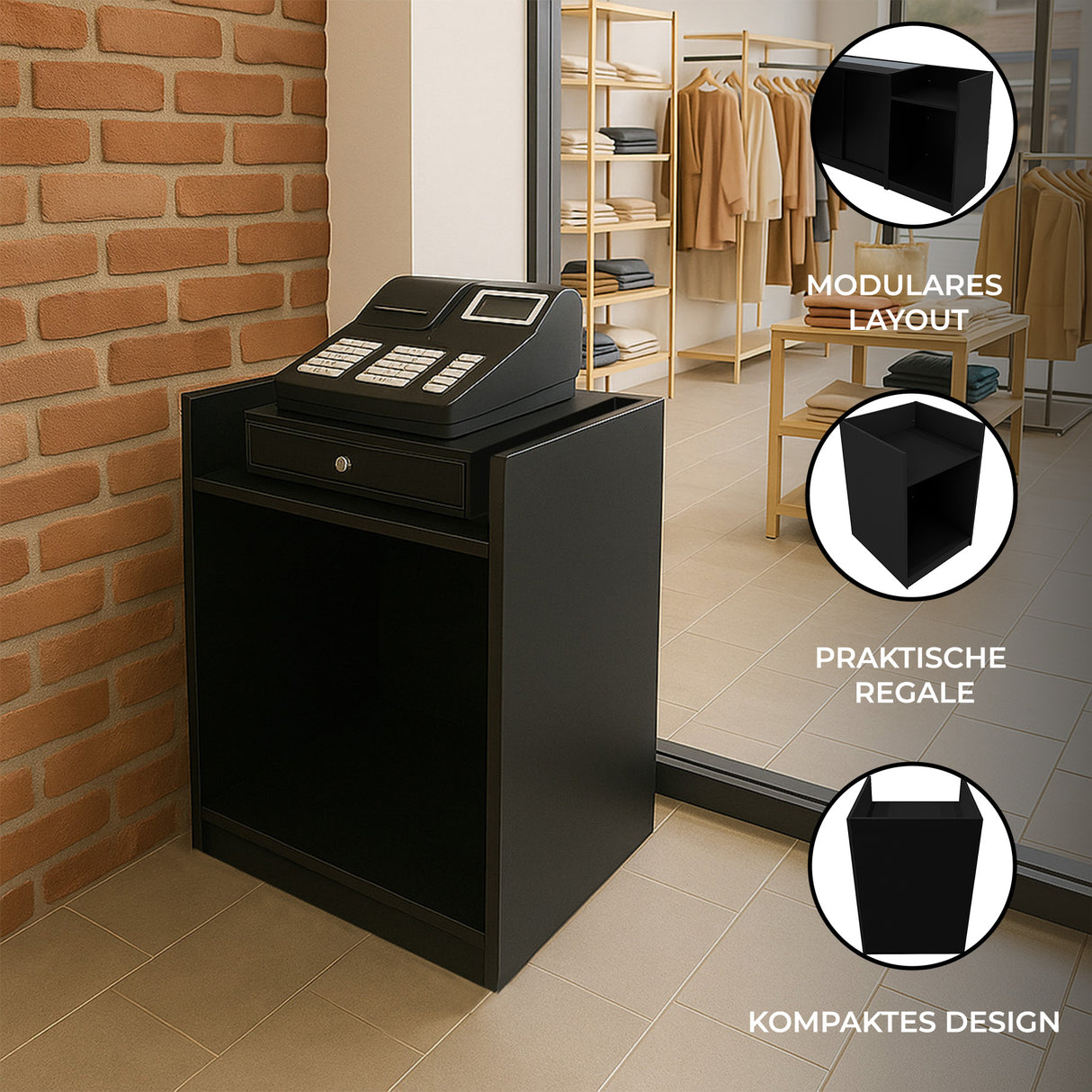 TB60 Ladentheke mit Kassenblock – Schwarz