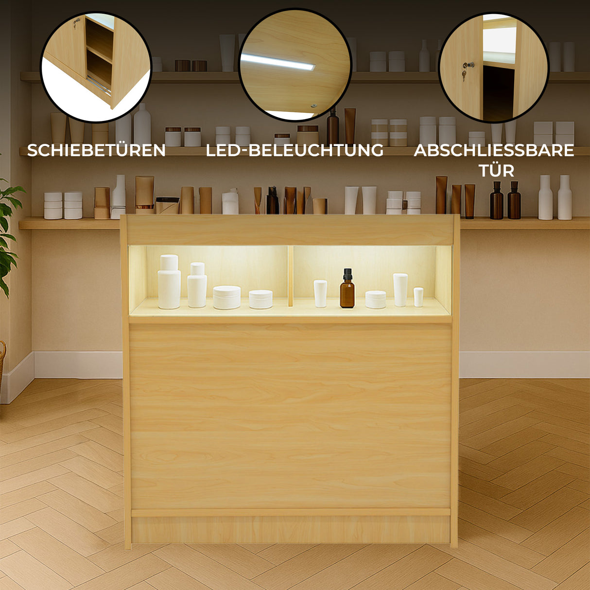 B900 LED-Ladentheke – Ahorn
