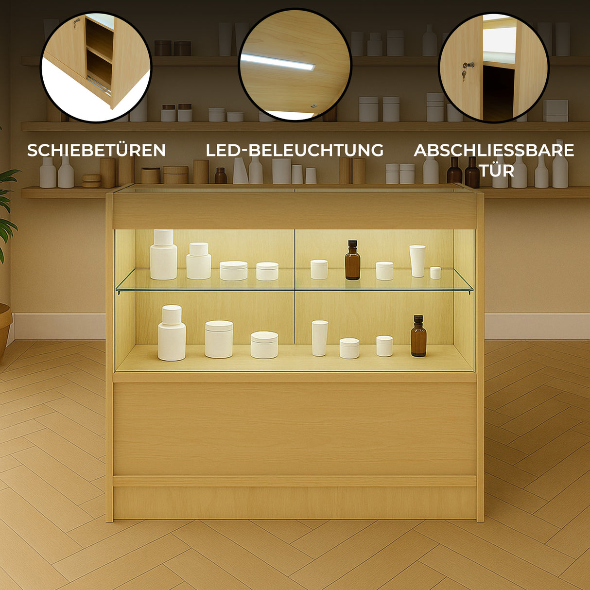C900 LED-Ladentheke – Ahorn