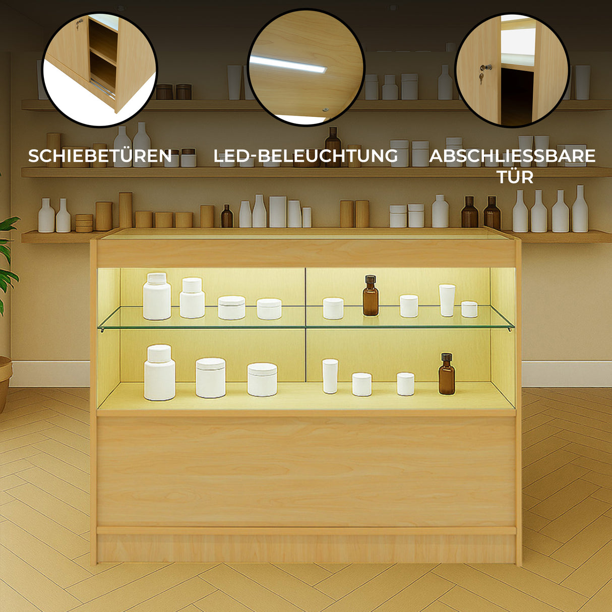 C1200 LED-Ladentheke – Ahorn