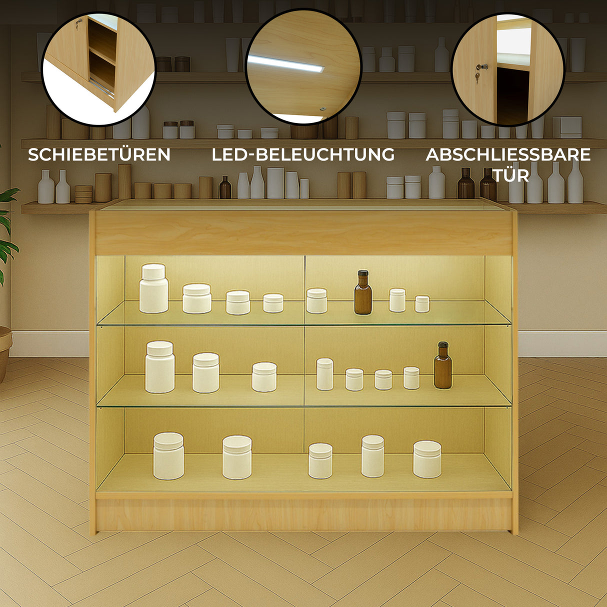 K1200 LED-Ladentheke – Ahorn