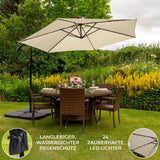 300cm LED Ampelschirm Sonnenschirm mit quadratischem Sockel - Creme