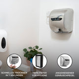 Automatischer Händetrockner in silberner Edelstahloptik mit HEPA-Filter, ideal für hygienische und schnelle Trocknung in 7 Sekunden